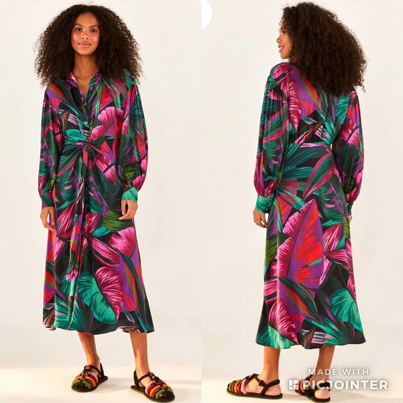 FARM Rio Dresses & Skirts - Farm Rio Midnight Leaves Lenzing Ecovero Viscose Midi Dress
